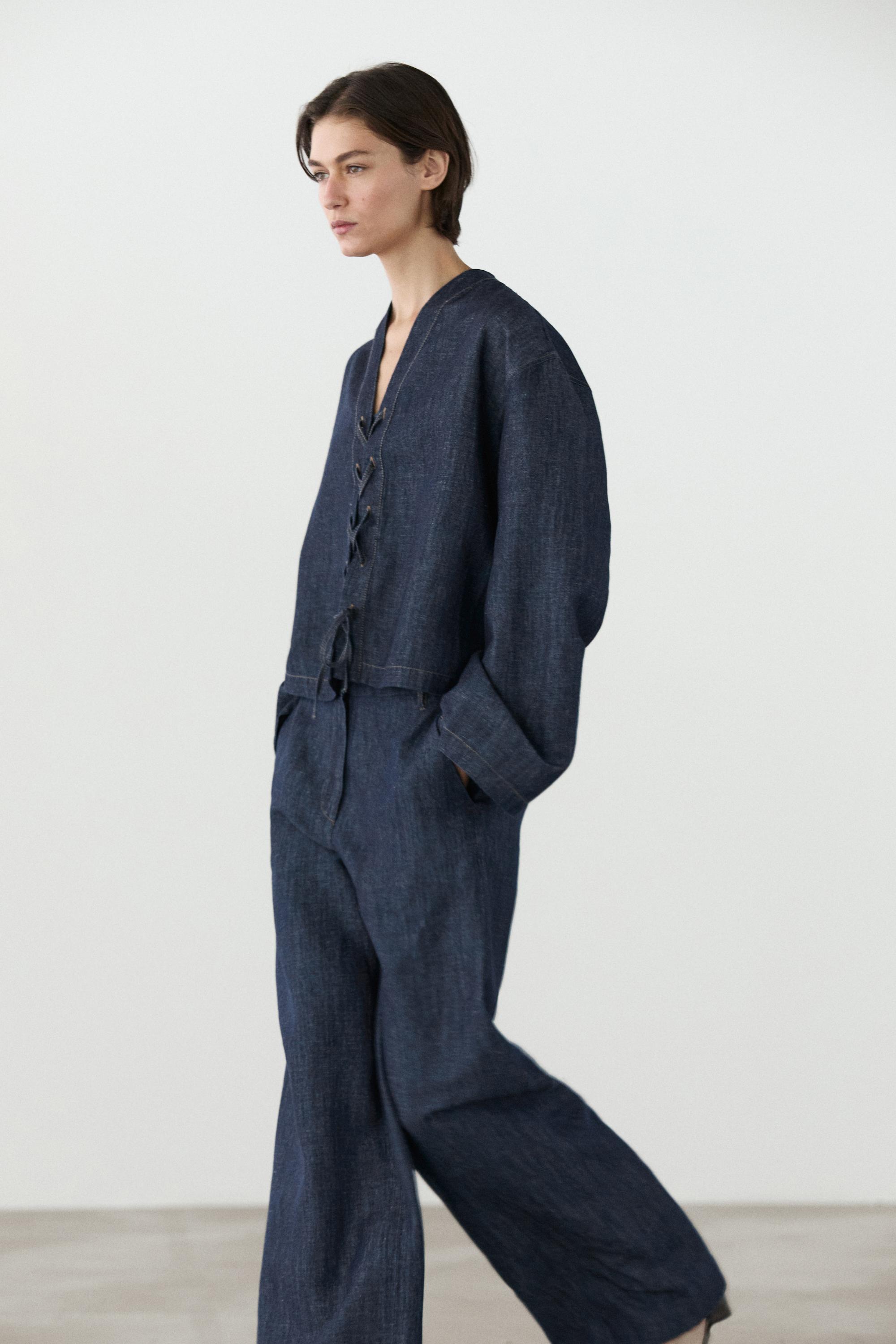 Total look linen blend denim shirt